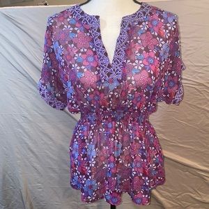 Forever 21 Women’s V-Neck Cinched Waist Short Sleeve Blouse Size S